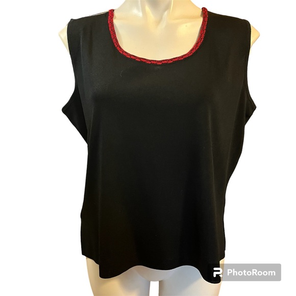 Ming Wang knit black tank with red trim collar - Picture 1 of 7